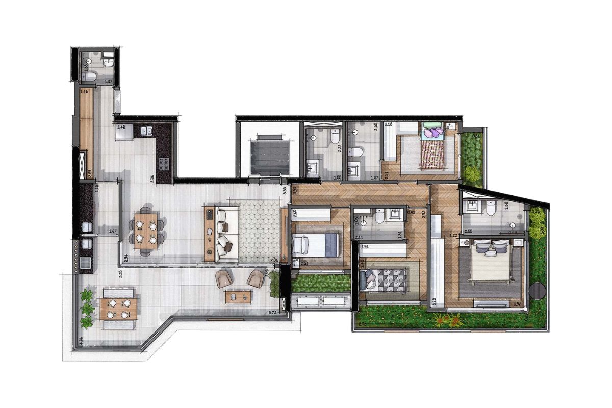 Planta de 167 m² na Family Collection