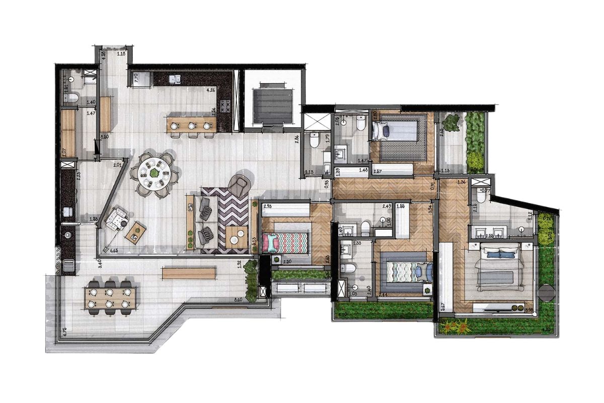 Planta de 197 m² na Family Collection